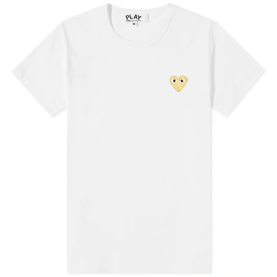 Shop Comme Des Garçons Play Comme Des Garcons Play Women's Gold Heart Logo Tee In White