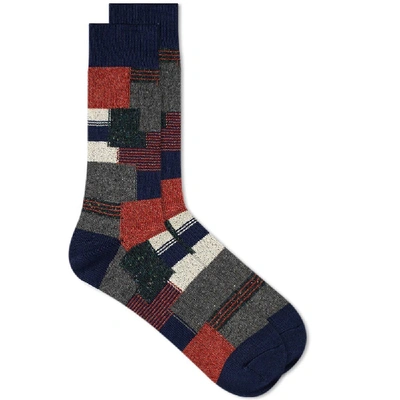 Shop Anonymous Ism Patchwork Crew Sock In Blue