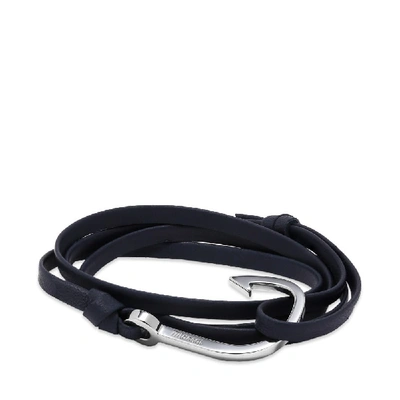 Shop Miansai Silver Hook Leather Bracelet In Blue