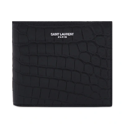 Shop Saint Laurent East West Moc Croc Billfold Wallet In Black