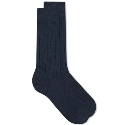 Shop Sunspel Rib Sock In Blue