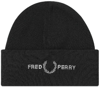Shop Fred Perry Authentic Embroidered Logo Beanie In Black