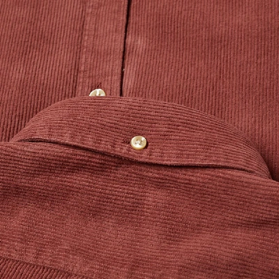 Shop Portuguese Flannel Lobo Button Down Corduroy Shirt In Burgundy