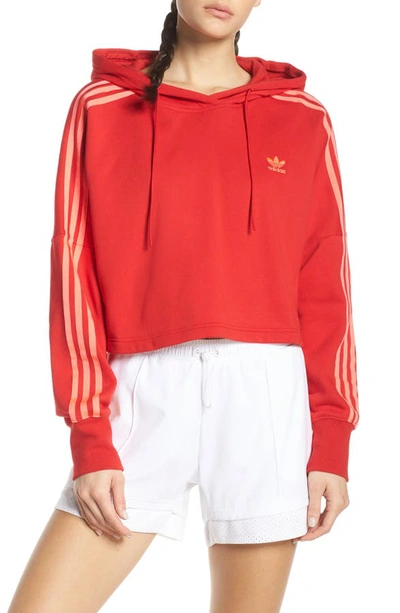 Shop Adidas Originals Crop Hoodie In Scarlet