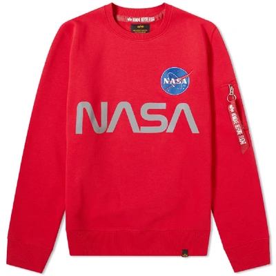 Shop Alpha Industries Nasa Reflective Crew Sweat In Red