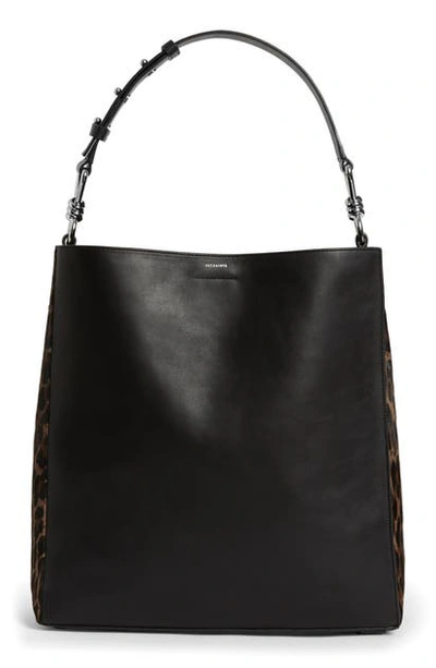 Shop Allsaints Kim North/south Leather Tote In Black