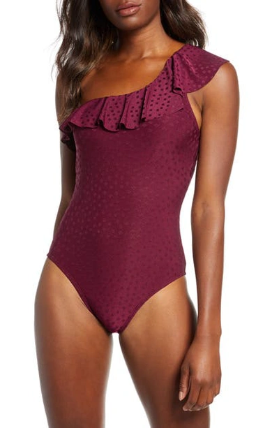 Shop Robin Piccone Julianna One-shoulder One-piece Swimsuit In Eggplant