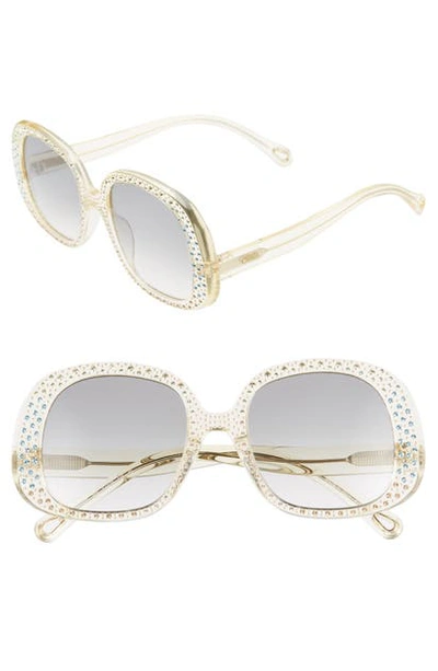 Shop Chloé Chiara 54mm Rectangular Sunglasses In Transparent Nude Yellow/ Grey