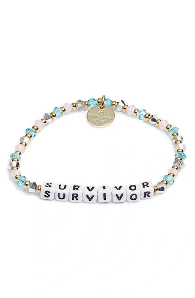 Shop Little Words Project Survivor Beaded Stretch Bracelet In Blue/ White