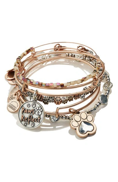 Shop Alex And Ani Paws & Reflect Set Of 3 Expandable Wire Bangles In Rose Gold