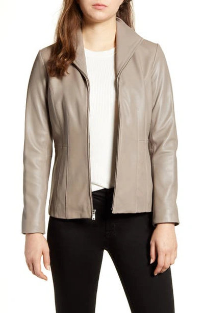 Shop Cole Haan Lambskin Leather Jacket In Cement