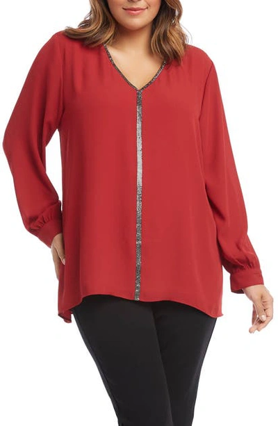 Shop Karen Kane Sparkle Long Sleeve Top In Red