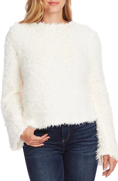 Shop Vince Camuto Bell Sleeve Textured Faux Fur Top In Pearl Ivory
