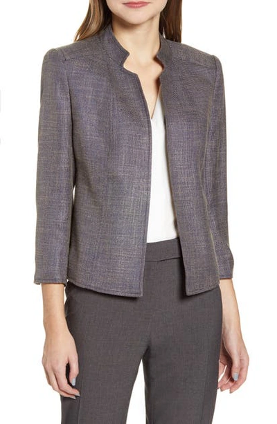 Shop Anne Klein Tweed Stand Collar Crop Jacket In Spruce/ Fawn