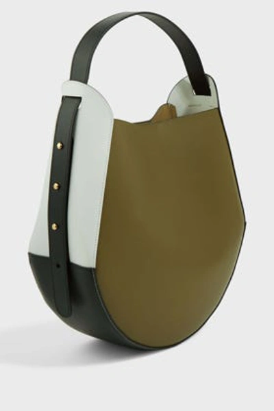 Shop Wandler Corsa Large Leather Tote In Green, White And Black