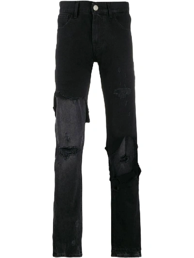 Shop Raf Simons Destroyed Double Layer Denim Pants Black