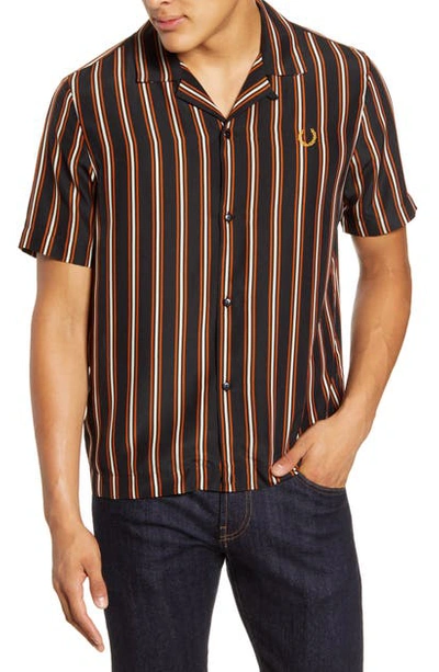 Fred Perry Stripe Short Sleeve Button-up Bowling Shirt In Black | ModeSens
