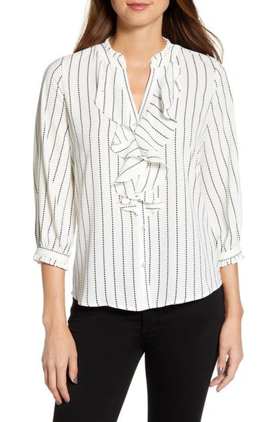 Shop Karl Lagerfeld Printed Ruffle Front Blouse In White/ Black