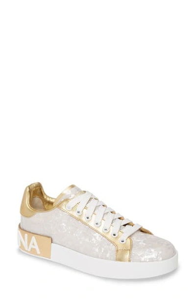 Dolce & Gabbana Portofino Mother-of-pearl Print Sneakers In White | ModeSens