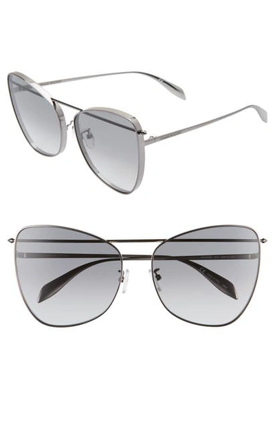 Shop Alexander Mcqueen 63mm Cat Eye Sunglasses In Dark Ruthenium/ Grey Gradient