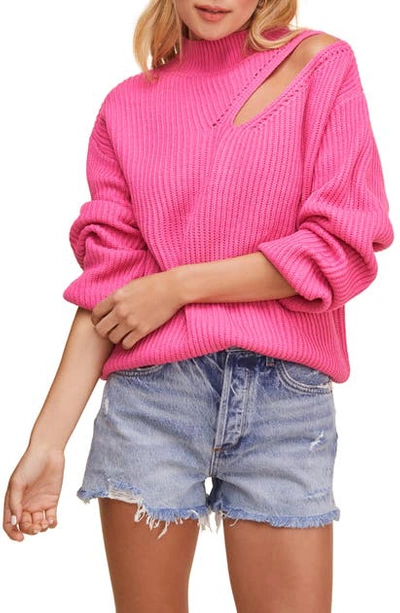 Shop Astr Cutout Turtleneck Sweater In Bright Pink