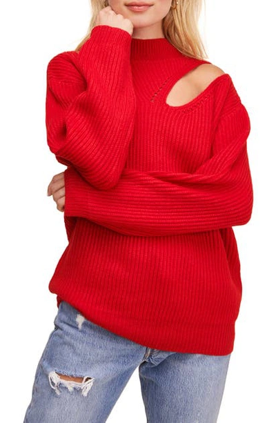 Shop Astr Cutout Turtleneck Sweater In Red Chili