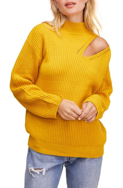 Shop Astr Cutout Turtleneck Sweater In Mustard