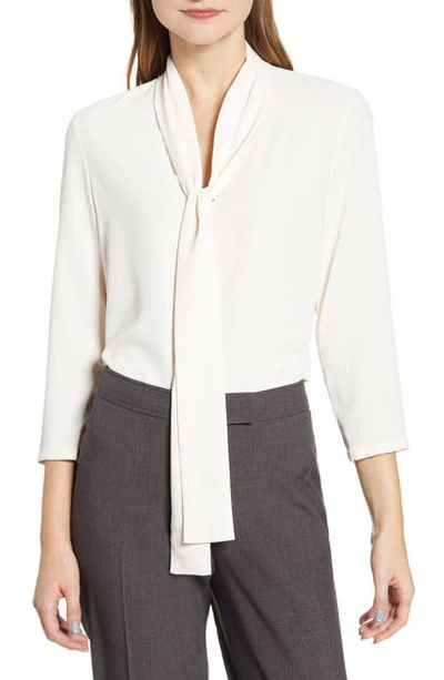 Shop Anne Klein Tie Front Crepe De Chine Blouse In Anne White