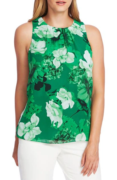 Shop Vince Camuto Watercolor Melody Floral Print Sleeveless Top In Deep Emerald