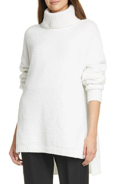 Shop Atm Anthony Thomas Melillo Chenille Turtleneck High/low Sweater In Chalk