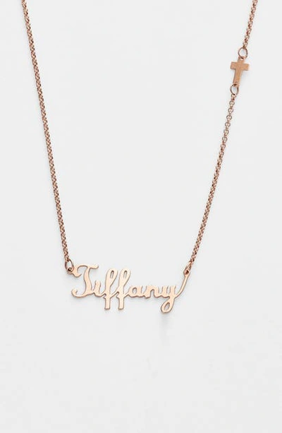 Shop Argento Vivo Personalized Script Name With Cross Necklace (nordstrom Online Exclusive) In Rose Gold