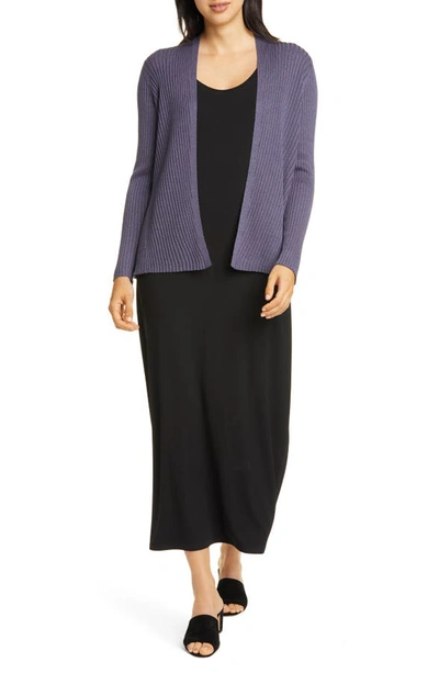 Shop Eileen Fisher Ribbed Cardigan In Blue Shale