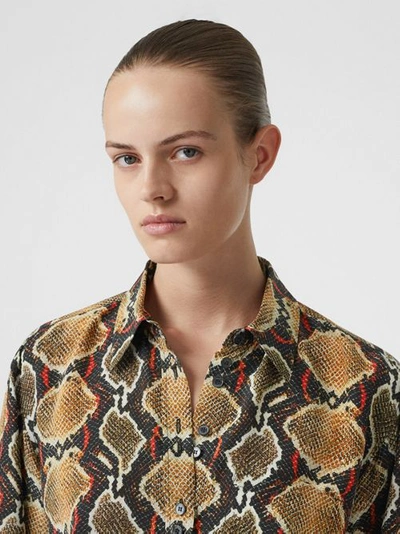 Shop Burberry Python Print Silk Shirt In Soft Cocoa