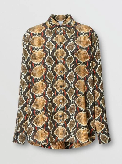 Shop Burberry Python Print Silk Shirt In Soft Cocoa