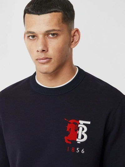 Shop Burberry Contrast Logo Graphic Cotton Sweatshirt In Navy