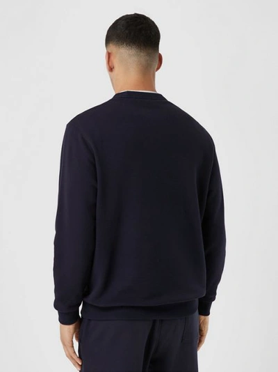 Shop Burberry Contrast Logo Graphic Cotton Sweatshirt In Navy