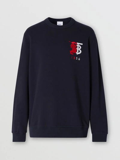 Shop Burberry Contrast Logo Graphic Cotton Sweatshirt In Navy