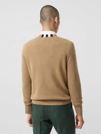 Shop Burberry Icon Stripe Trim Cashmere Sweater In Camel