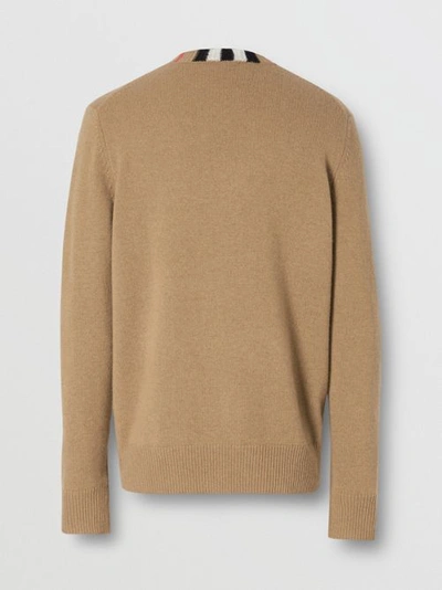 Shop Burberry Icon Stripe Trim Cashmere Sweater In Camel
