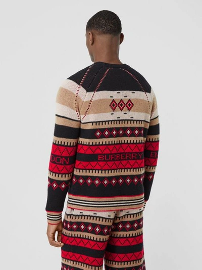 Shop Burberry Icon Stripe Detail Fair Isle Cashmere Sweater In Black