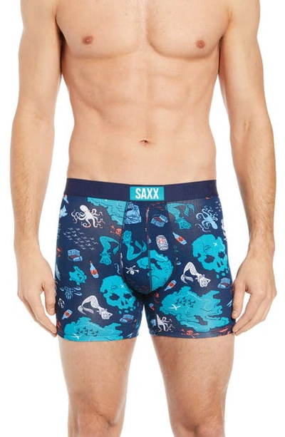 Shop Saxx 'vibe' Stretch Boxer Briefs In Navy Treasure Map