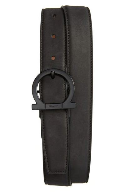 Shop Ferragamo Gropp Nubuck Belt In Nero/ Vernici