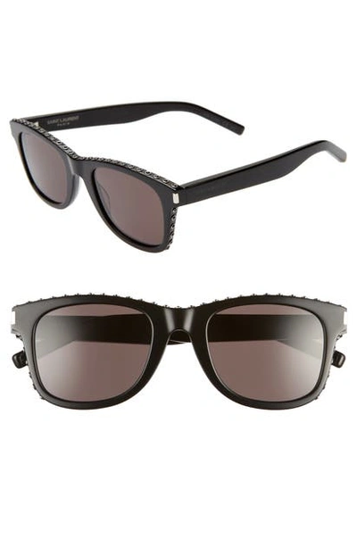 Shop Saint Laurent 50mm Sunglasses In Shiny Black/ Jet Strass/ Black