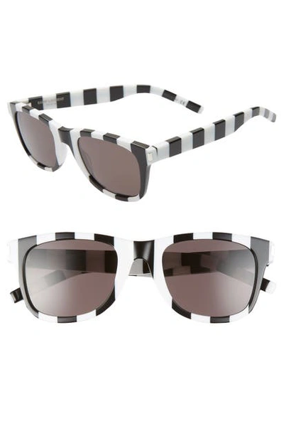 Shop Saint Laurent 50mm Sunglasses In Shiny Stripes Black/ White