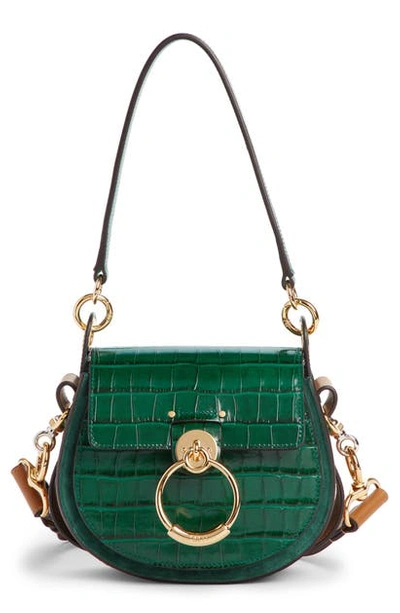 Shop Chloé Small Tess Croc Embossed Calfskin Shoulder Bag In Woodsy Green