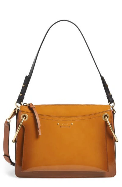 Shop Chloé Large Roy Shiny Leather Shoulder Bag In Caramel