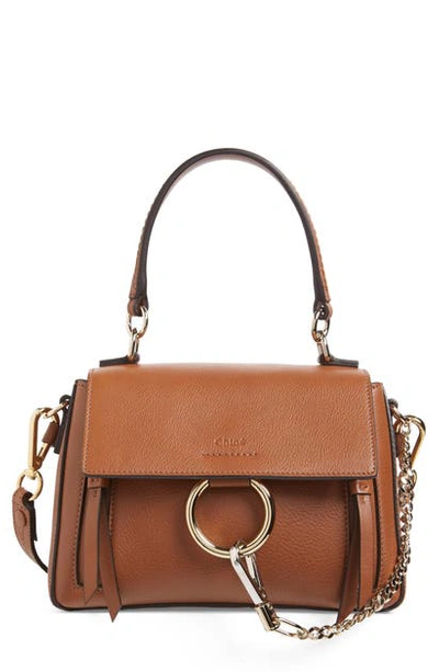 Shop Chloé Mini Faye Day Leather Crossbody Bag In Tan
