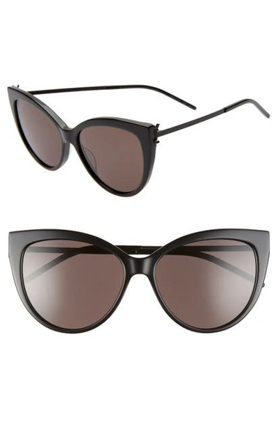 Shop Saint Laurent 56mm Cat Eye Sunglasses In Shiny Black/ Black Gradient