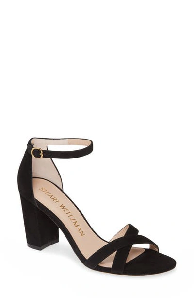 Shop Stuart Weitzman Nearlynude Ankle Strap Sandal In Black Suede