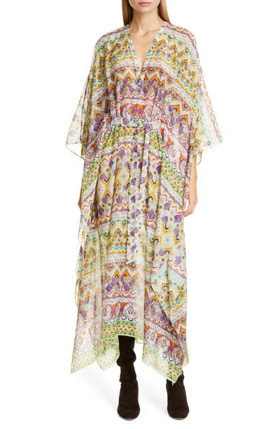 Shop Etro Geo Print Cotton & Silk Caftan Dress In Beige